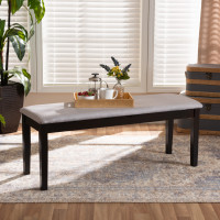 Baxton Studio RH037-Grey/Dark Brown-Dining Bench Teresa Modern and Contemporary Transitional Grey Fabric Upholstered and Dark Brown Finished Wood Dining Bench